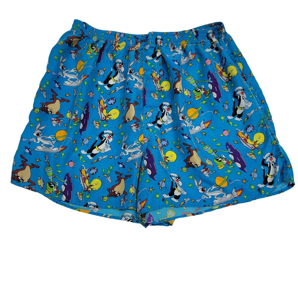 Vintage 1993 Looney Tunes Space Silk Lounge Sleep Shorts Mens XL All Over Print
